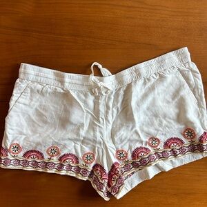 LOFT Size XL Cream Linen Short with Embroidered Edge